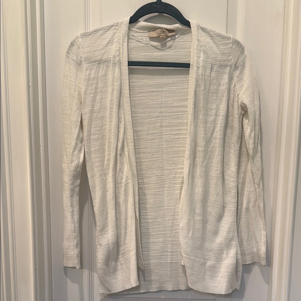 LOFT Cream Cardigan Sweater Lightweight Open Front